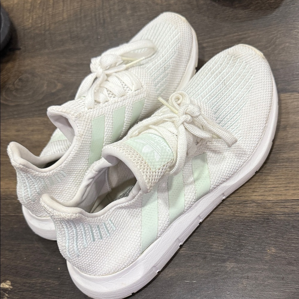 Adidas Women's White and Light Green Sneakers